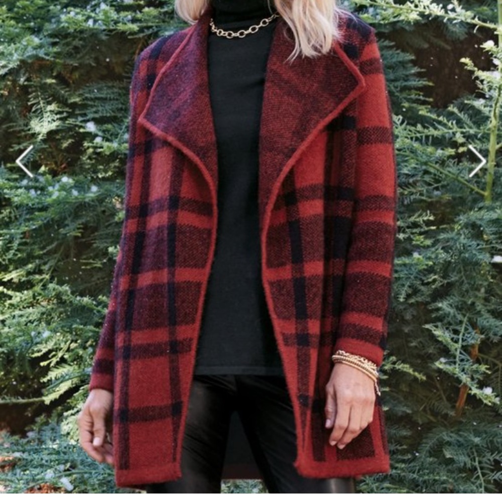Brown-red plaid long sweater from Soft Surroundings (minimal use)